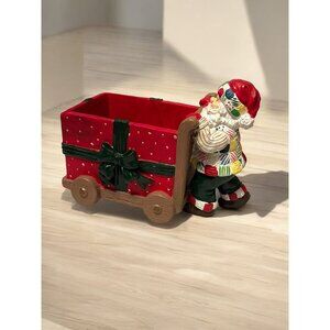 Vintage 1994 Hand-Painted Santa Planter/Gift Cart Decoration